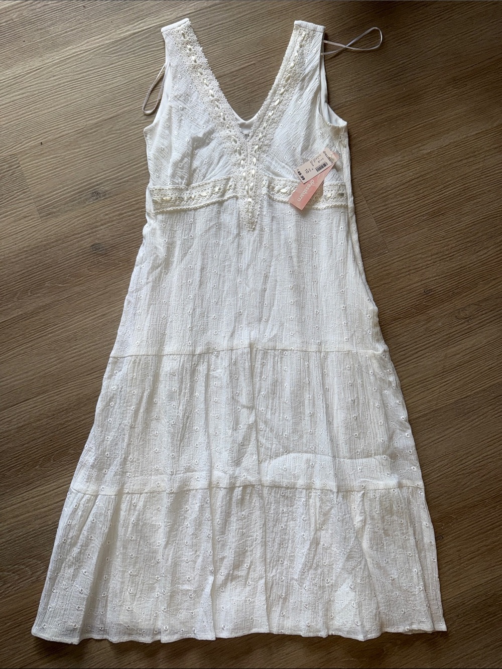 DRESSBARN New White Eyelet Tank Top Sleeveless V-Neck Maxi Dress NWT - Picture 1 of 4